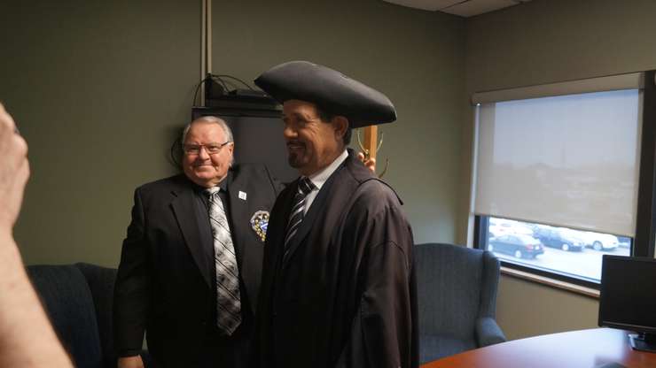 Former warden Bill Weber and current Warden Kevin Marriott. December 7, 2022. (Photo by Natalia Vega)