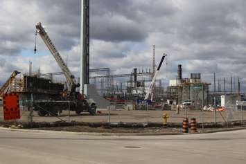 Construction site of the Gordie Howe International Bridge,  February 15, 2023. (Photo by Maureen Revait) 