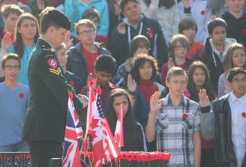 The oath of allegiance to Canada is taken at Windsor's Remembrance Day ceremony, November 11, 2015. (Photo by Mike Vlasveld)