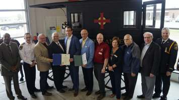 Local dignitaries celebrate the grand opening of the new Emergency Medical Services and OPP station in Forest. May 26, 2017 (Photo by Melanie Irwin)