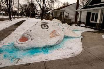 The Village of Point Edward's first annual snow creation challenge. Second prize - a fish. February 2022. (Photo courtesy of the Village of Point Edward via Facebook)