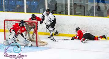 The Sarnia Legionnaires host the Komoka Kings. 10 February 2022. Shawna Lavoie Photography.
