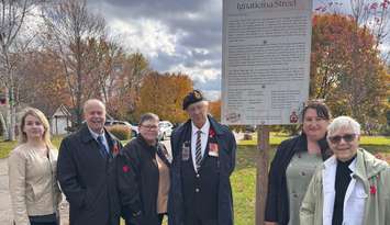 Sign placed at Petrolia Line and Ignatiefna Street as part of Veteran Recognition Project. November 2025. (Photo courtesy of the Town of Petrolia)