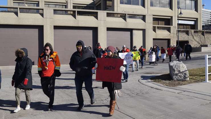 A MMIWG march and flag raising downtown Sarnia February 14, 2024 (Blackburn Media/ Lindsay Newman)