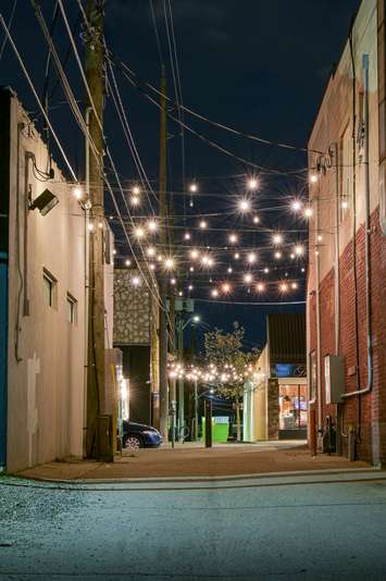 An illuminated alley along Ottawa Street, Windsor. Photo courtesy Ottawa Street Business Improvement Association.