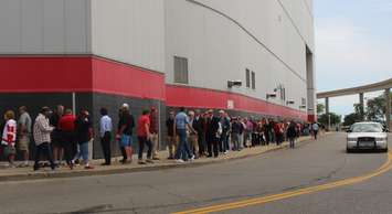 Fans waiting to pay their final respects to Gordie Howe as the family holds visitation inside Joe Louis Arena, June 14, 2016. (Photo by Maureen Revait)