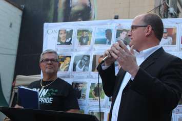 Windsor Mayor Drew Dilkens speaks at a vigil held in Windsor on June 15, 2016 for those affected by the shooting at a gay nightclub in Orlando earlier that week. (Photo by Ricardo Veneza)