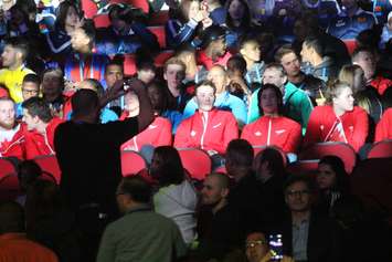 Canadian athletes participating in the 13th FINA World Swimming Championships in Windsor attend the opening ceremony held at The Colosseum At Caesars Windsor on December 6, 2016. (Photo by Ricardo Veneza)