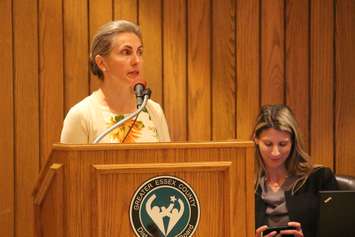 Residents from the Harrow and Amherstburg areas press public school board trustees to keep their schools open at the GECDSB regular meeting on September 15, 2015. (Photo by Ricardo Veneza)