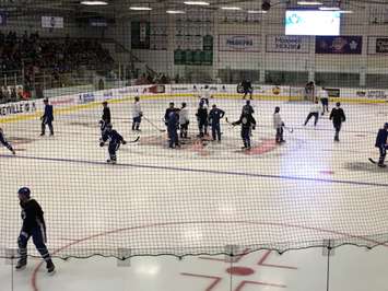 Mike Babcock putting the Leafs through morning practice in Lucan. (Photo by Ryan Drury)