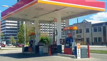Gas station, Ouellette and Erie Street West, Windsor. Photo provided by Brian Masse.