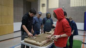 Students at St. Matthew's Catholic School in Sarnia taking part in a skilled trades workshop put on by LiUNA Local 1089. October 30, 2019. (BlackburnNews.com photo by Colin Gowdy) 