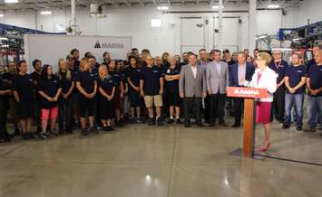 Ontario Premier Kathleen Wynne holds an auto manufacturing round table at Magna Closures in Windsor, June 19, 2015. (Photo by Mike Vlasveld)