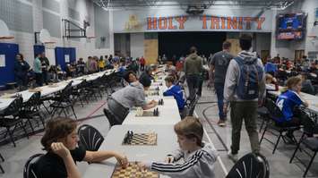 Students taking part in the St. Clair Catholic Chess Tournament at Holy Trinity in Sarnia. 18 April 2023. Photo by Sarnia News Today