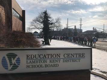 ETFO teachers picket outside of the Lambton Kent District School Board Education Centre on Wellington Street. February 11, 2020 Photo by Melanie Irwin