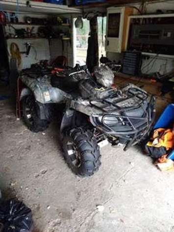 Chatham-Kent police are trying to track down this camouflage Suzuki King Quad that was reported stolen in Chatham on May 4, 2022. (Photo courtesy of Chatham-Kent police)