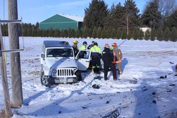 Collision on Grand River Line in Chatham sent at least two people to hospital. February 1, 2019. (Photo by Greg Higgins)