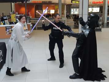 Fight between Darth Vader and Princess Leia broken up by Constable Nelson Amaral. December 5, 2018. (Photo by the Sarnia Police Service)