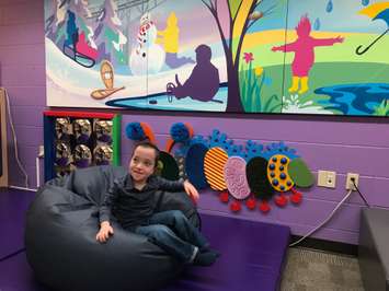 Archer Weed plays on a new bean bag chair at Pathways Health Centre for Children. February 4, 2019 Photo by Melanie Irwin