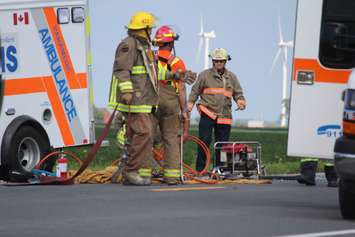 The scene of a crash on Hwy. 40 just north of Greenvalley Line, August 19, 2016 (Photo by Jake Kislinsky)