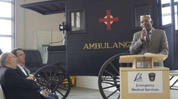 Lambton Public Health GM Andrew Taylor talks about the new Emergency Medical Services and OPP station in Forest. May 26, 2017 (Photo by Melanie Irwin)
