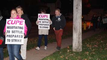 About 100 members protested in a CUPE 'respect rally' Tuesday evening outside the Lambton Kent District School Board. October 27, 2015 (BlackburnNews.com Photo by Briana Carnegie)