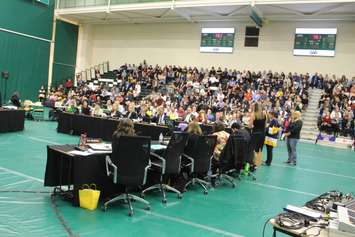 Hundreds of people attended a meeting to discuss public school closures, October 13, 2015. (Photo by Jason Viau)