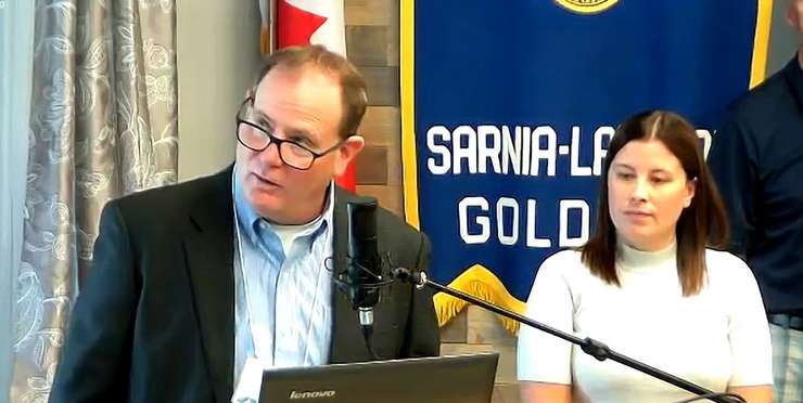 NOVA VP Manufacturing East Rob Thompson and Spokesperson Julia Iacovella answer questions during a Kiwanis Golden K meeting. 12 September 2023. 