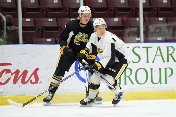 The Sarnia Sting wrap up their 2023 training camp with the Black and White game. 31 August 2023. (Metcalfe Photography)