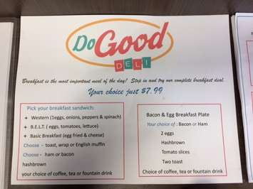 The Downtown Mission's Do Good Deli menu, March 20, 2017. (Photo by Mike Vlasveld)