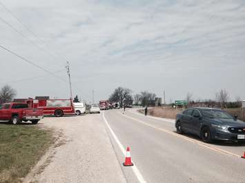 Three people were taken to hospital following a car-van collision north of Dresden over the noon hour. April 25, 2016. (Photo by Simon Crouch)
