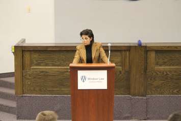 Toronto lawyer Marie Henein speaks to law students at the University of Windsor on April 7, 2016. (Photo by Ricardo Veneza)