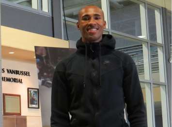 London Decathlete Damian Warner signs autographs at the We're All Stars Celebration in London, February 23, 2016. Photo by Miranda Chant.