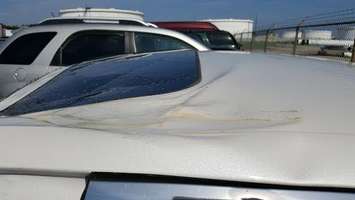 Car Damaged By Hydro Pole, Tuesday Oct 4, 2016. Photo submitted by Bruce Cameron.