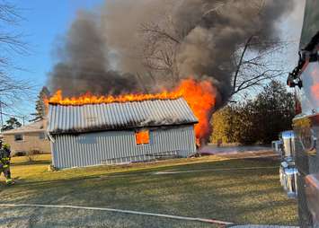 The scene of a fire on Communication Road in Blenheim. February 6, 2024. (Photo courtesy of Chatham-Kent Fire and Emergency Services)