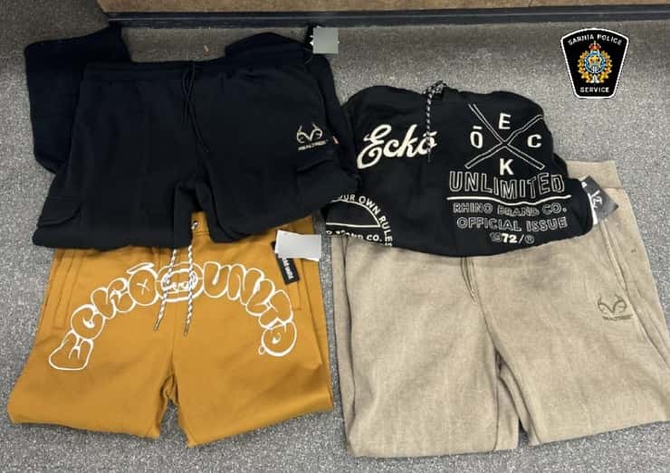 Stolen clothing seized. January 8, 2026. (Photo courtesy of the Sarnia Police Service)