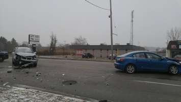 Two-vehicle collision right outside our Blackburn Radio Station. Dec 13, 2017. (Photo by Colin Gowdy)