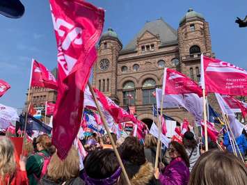 Rally at Queen's Park on Saturday April 6, 2019. (Photo via CUPE Ontario Facebook)