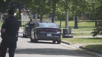 Sarnia Police tape-off a section of Montrose Street.  1 June 2021.  (BlackburnNews.com photo)