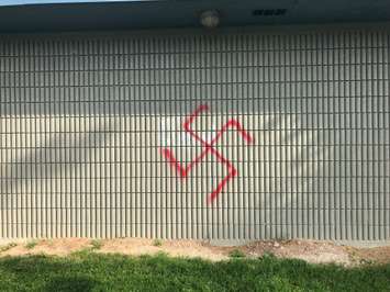 The Town of Tecumseh is the latest target of racist and offensive graffiti. Sept. 3, 2019. (Photo courtesy of Tecumseh)