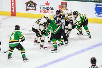 The Sarnia Sting taking on the London Knights in Game 2 of the OHL Western Conference final. 30 April 2023. (Metcalfe Photography)