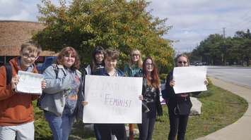 Students from Northern Secondary taking part in a climate walkout in Sarnia. October 4, 2019. (BlackburnNews.com photo by Colin Gowdy)