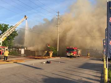 Firefighters respond to a massive blaze at the former Hook's Restaurant at Wharncliffe Rd. and Southdale Rd. in London, May 29, 2018. (Photo by Scott Kitching, BlackburnNews.com)