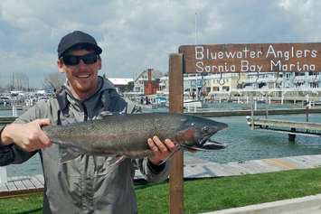 Nick Vallee's 9.69 lbs. rainbow trout - May 10/18 (Photo Courtesy of Bluewater Anglers)
