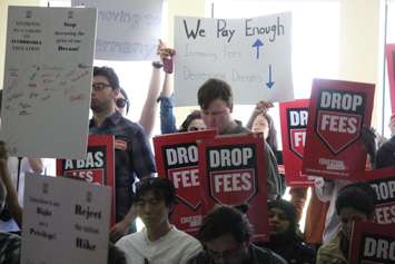 Students protest the University of Windsor's decision to increase tuition fees, April 28, 2015. (Photo by Jason Viau)