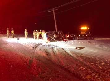 Crash in Lambton Shores. January, 22, 2020 Photo provided by Lambton OPP.