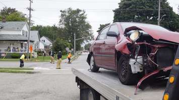 Aftermath of a collision in Sarnia at the intersection of East Street and George Street. 9 September 2020. (BlackburnNews.com photo by Colin Gowdy)