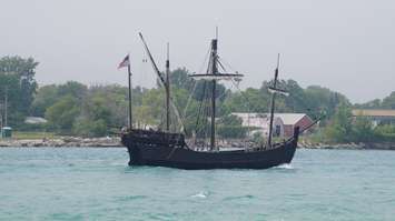Columbus replica ships pass underneath the Blue Water Bridge June 30, 2015 (BlackburnNews.com Photo by Briana Carnegie)