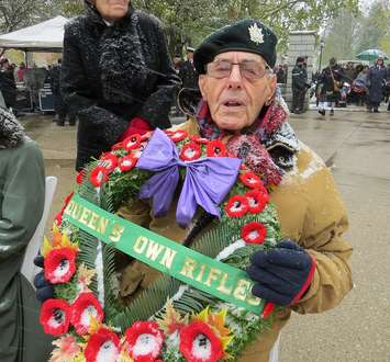 George Beardshaw, who served in the Second World War with the Queens Own Rifles of Canada attends the London Remembrance Day ceremony in Victoria Park, November 11, 2019. (Photo by Miranda Chant, Blackburn News)
