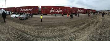 Hundreds gather in Windsor to watch as the CP Holiday Train pulls in. (Photo by Jason Viau)
